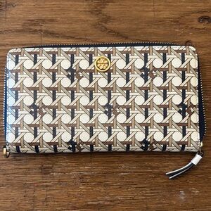 Tory Burch Brown and Cream Patterned Wallet